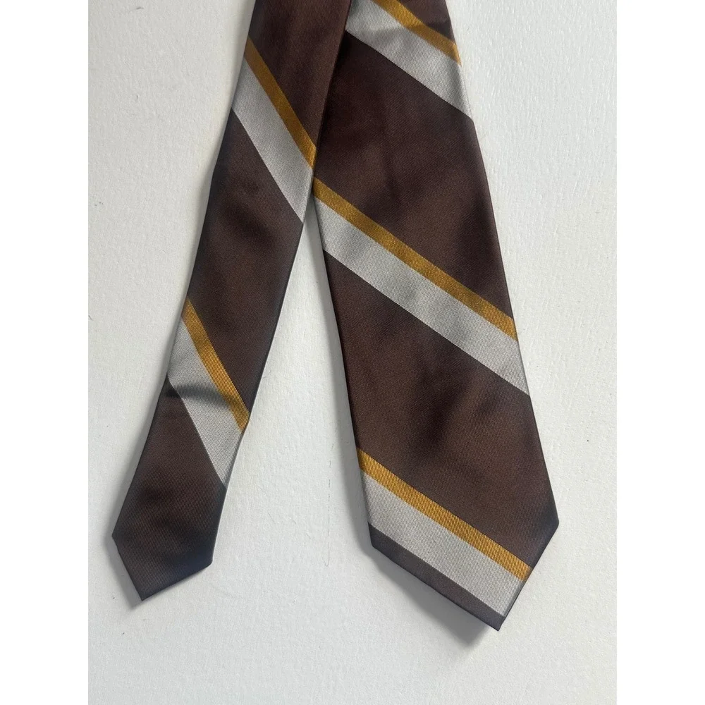 Vintage Wembley Wemlon Striped Tie Brown Gold Silver Diagonal Stripe Necktie